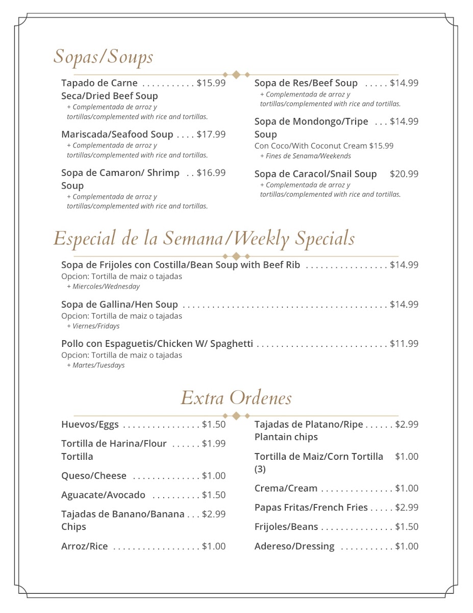 Antojitos Hondurenos Restaurant Menu - Image 2